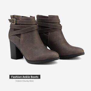 Women's Chunky High Heel Ankle Boots Close Toe Fall Heeled Booties Shoes